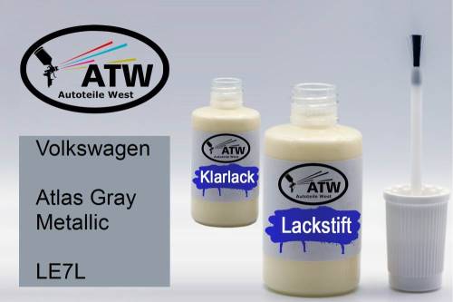 Volkswagen, Atlas Gray Metallic, LE7L: 20ml Lackstift + 20ml Klarlack - Set, von ATW Autoteile West.